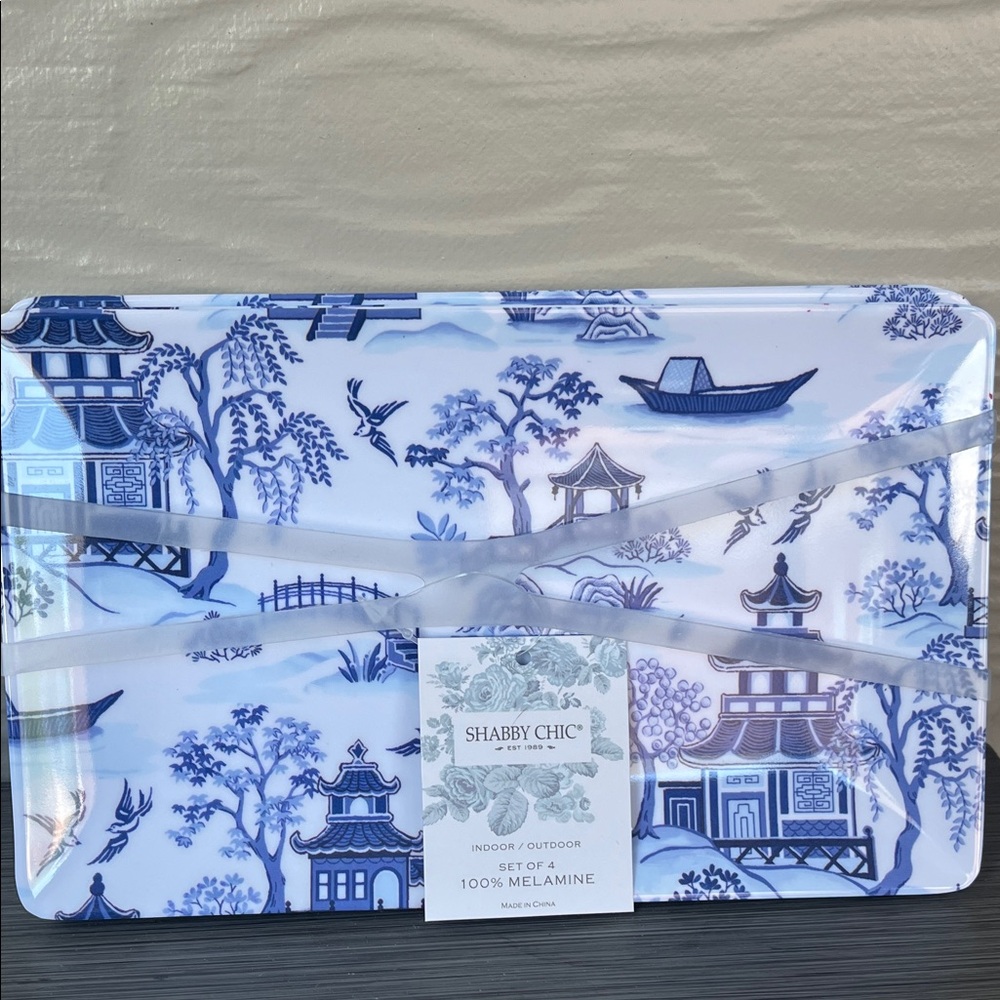 Shabby Chic Blue and White Chinoiserie Melamine appetizer plate set of four